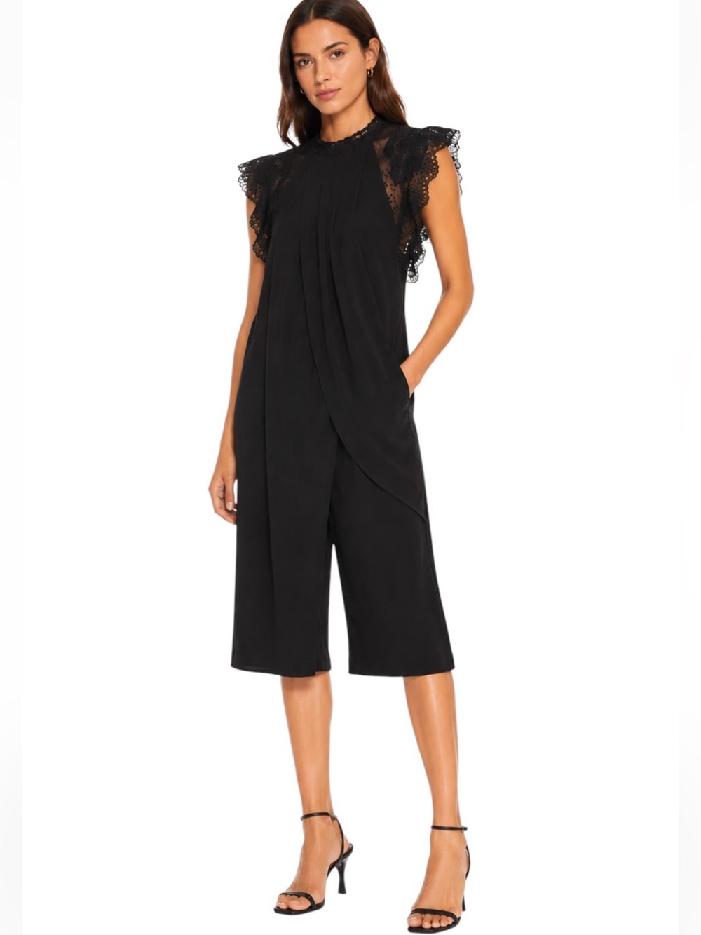 Vanessa Bruno Asymmetric Draped Silk Blend Lace Jumpsuit Romper Size FR 36/US 4